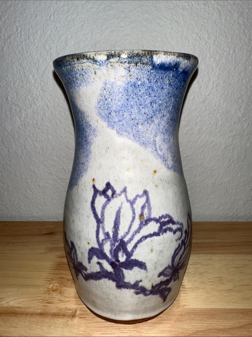 Vintage Studio Pottery Stoneware Vase – Hand-Painted Blue Floral Motif
